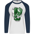 Gym The Pakistan Flag Ripped Muscles Effect Mens L/S Baseball T-Shirt White/Navy Blue