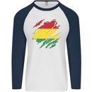 Torn Bolivia Flag Bolivian Day Football Mens L/S Baseball T-Shirt White/Navy Blue