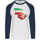 Curled Iran Flag Iranian Day Football Mens L/S Baseball T-Shirt White/Navy Blue
