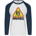 Smombie Antisocial Phone Smartphone Addict Mens L/S Baseball T-Shirt White/Navy Blue