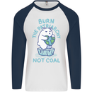 Environment Burn the Patriachy Not Coal Mens L/S Baseball T-Shirt White/Navy Blue