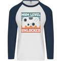 Mum Level Unlocked New Mommy Baby Born Mens L/S Baseball T-Shirt White/Navy Blue