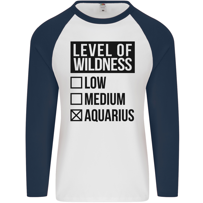 Levels of Wildness Aquarius Mens L/S Baseball T-Shirt White/Navy Blue