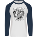 Gym Muscle Mode Bodybuilding Weightlifting Mens L/S Baseball T-Shirt White/Navy Blue