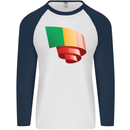 Curled Mali Flag Malian Day Football Mens L/S Baseball T-Shirt White/Navy Blue