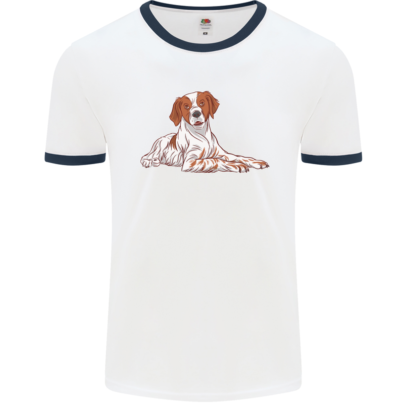 A Epagneul Breton Dog Mens Ringer T-Shirt White/Navy Blue