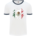 Torn Mexico Flag Mexican Day Football Mens Ringer T-Shirt White/Navy Blue