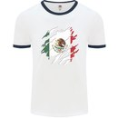 Torn Mexico Flag Mexican Day Football Mens Ringer T-Shirt White/Navy Blue