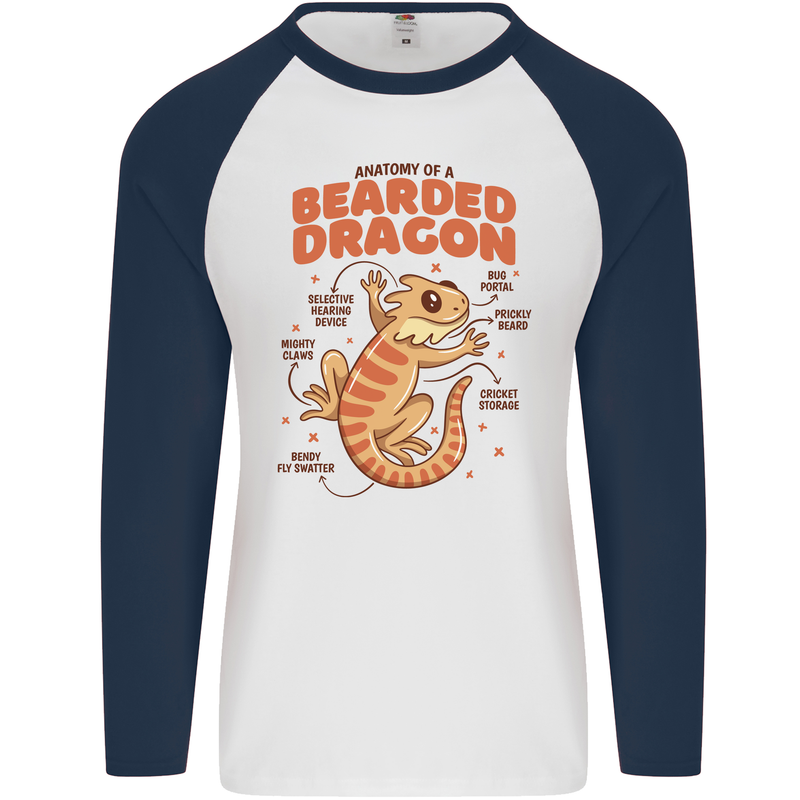 Bearded Dragon Anatomy Lizards, Reptiles, Mens L/S Baseball T-Shirt White/Navy Blue