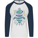 Funny Sliced Sushi Fish Fishing Fisherman Mens L/S Baseball T-Shirt White/Navy Blue