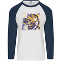 Viking Symbols Skull Mens L/S Baseball T-Shirt White/Navy Blue