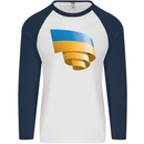 Curled Ukraine Flag Ukrainian Day Football Mens L/S Baseball T-Shirt White/Navy Blue