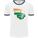 Curled India Flag Indian Day Football Mens Ringer T-Shirt White/Navy Blue