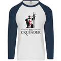 The Cusader Knights Templar St Georges Day Mens L/S Baseball T-Shirt White/Navy Blue