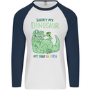 My Dinosaur Ate Your Unicorn T-Rex Funny Mens L/S Baseball T-Shirt White/Navy Blue
