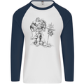 Viking Warior Skull Thor Odin Valhalla MMA Mens L/S Baseball T-Shirt White/Navy Blue