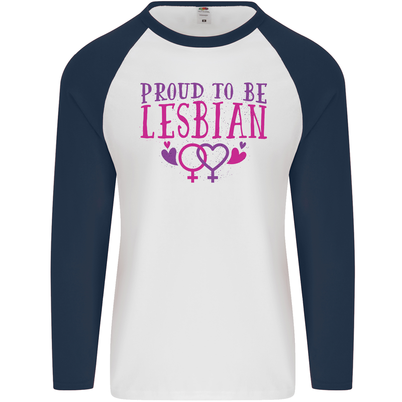 Proud to Be a Lesbian LGBT Gay Pride Awareness Mens L/S Baseball T-Shirt White/Navy Blue
