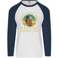 Sloth Hiking Team Funny Trekking Walking Mens L/S Baseball T-Shirt White/Navy Blue