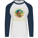 Sloth Hiking Team Funny Trekking Walking Mens L/S Baseball T-Shirt White/Navy Blue