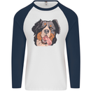 Bernese Mountain Dog Mens L/S Baseball T-Shirt White/Navy Blue