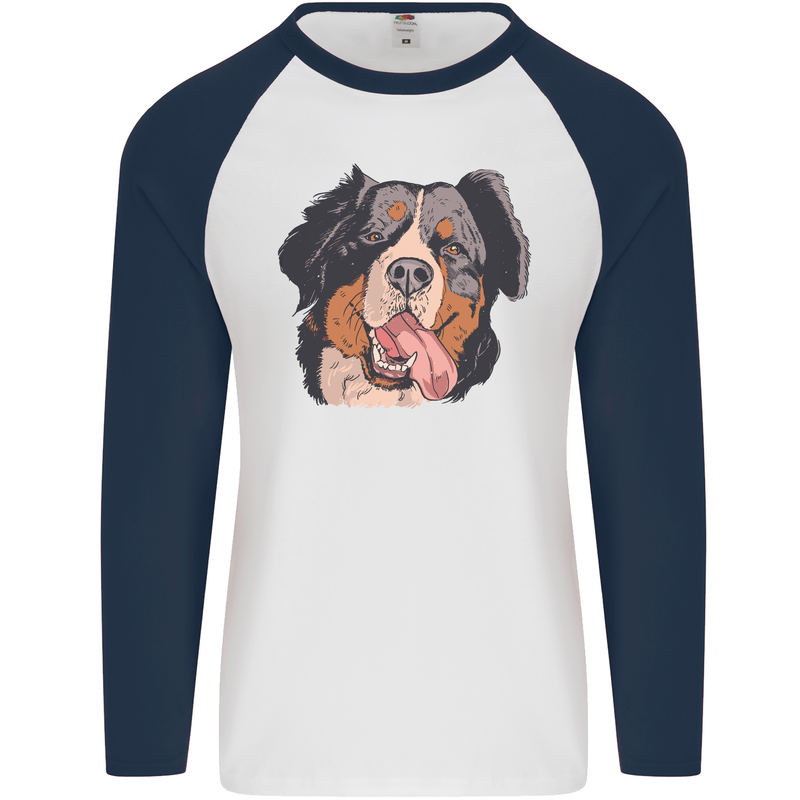 Bernese Mountain Dog Mens L/S Baseball T-Shirt White/Navy Blue