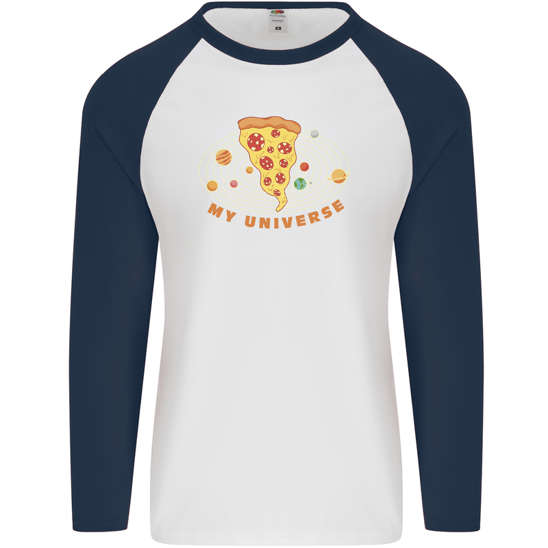 My Pizza Universe Funny Food Diet Mens L/S Baseball T-Shirt White/Navy Blue