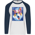 Abstract Australian Shepherd Dog Mens L/S Baseball T-Shirt White/Navy Blue
