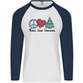 Peace Love Christmas Xmas Mens L/S Baseball T-Shirt White/Navy Blue