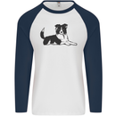 A Border Collie Dog Lying Down Mens L/S Baseball T-Shirt White/Navy Blue