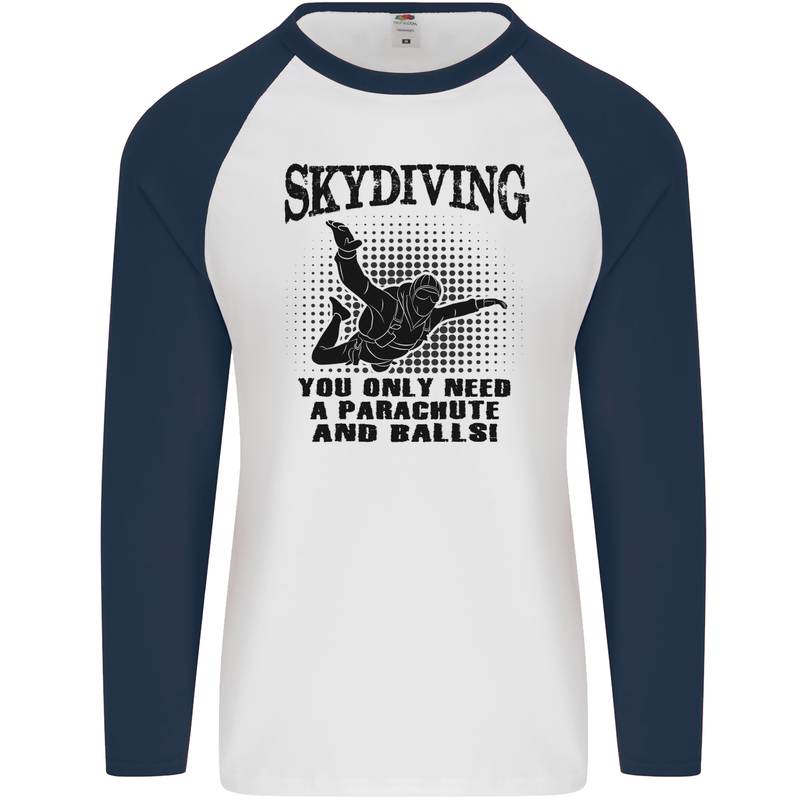 Skydiving Parachute & Balls Skydiver Funny Mens L/S Baseball T-Shirt White/Navy Blue