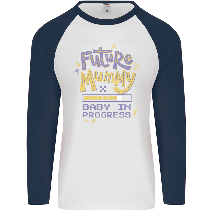 Future Mummy New Baby in Progress Pregnancy Mens L/S Baseball T-Shirt White/Navy Blue