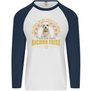 A Bichon Frise Dog Mens L/S Baseball T-Shirt White/Navy Blue
