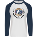 Vitamin Ski Funny Skiing Sloth Mens L/S Baseball T-Shirt White/Navy Blue