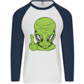 Angry Alien Finger Flip Funny Offensive Mens L/S Baseball T-Shirt White/Navy Blue