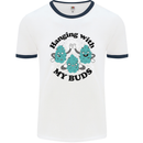 Weed Hanging With My Buds Cannabis Funny Mens Ringer T-Shirt White/Navy Blue