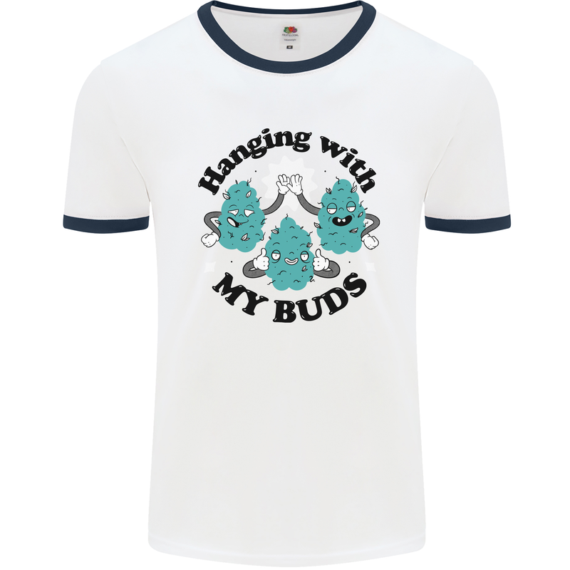 Weed Hanging With My Buds Cannabis Funny Mens Ringer T-Shirt White/Navy Blue
