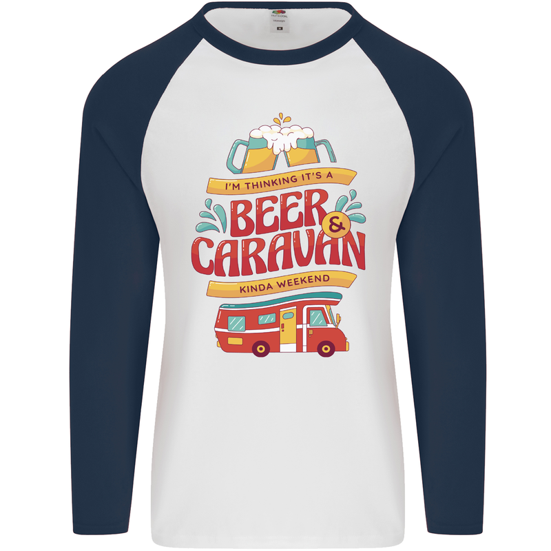 Beer and Caravan Kinda Weekend Funny Mens L/S Baseball T-Shirt White/Navy Blue