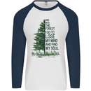 Into the Forest Outdoors Trekking Hiking Mens L/S Baseball T-Shirt White/Navy Blue
