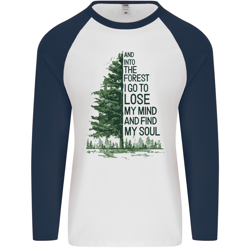 Into the Forest Outdoors Trekking Hiking Mens L/S Baseball T-Shirt White/Navy Blue