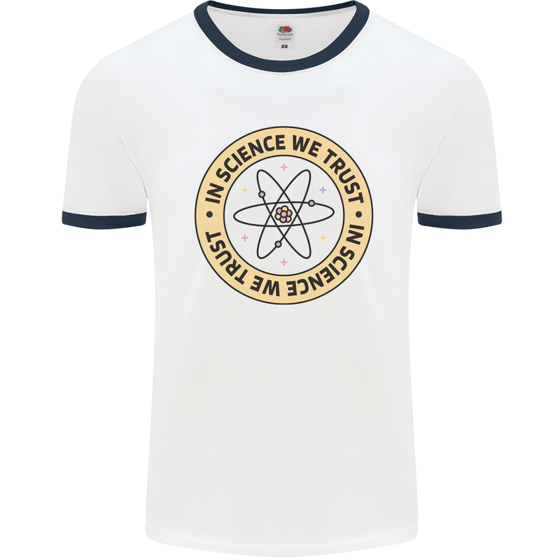 In Science We Trust Physics Geek Nerd Mens Ringer T-Shirt White/Navy Blue