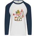 Honor the Land Frog Climate Change Hippy Mens L/S Baseball T-Shirt White/Navy Blue