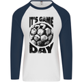 Football Its Game Day Soccer Mens L/S Baseball T-Shirt White/Navy Blue