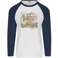 Katana Blacksmith Japanese Samurai Sword Mens L/S Baseball T-Shirt White/Navy Blue