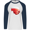 Curled Poland Flag Polish Day Football Mens L/S Baseball T-Shirt White/Navy Blue