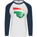 Curled Hungary Flag Hungarian Day Football Mens L/S Baseball T-Shirt White/Navy Blue