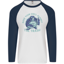 Offensive Turtle Environment Climate Change Mens L/S Baseball T-Shirt White/Navy Blue