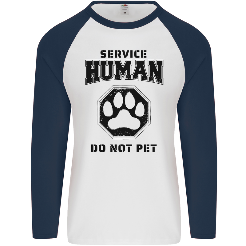 Funny Dog Service Human Do Not Pet Mens L/S Baseball T-Shirt White/Navy Blue