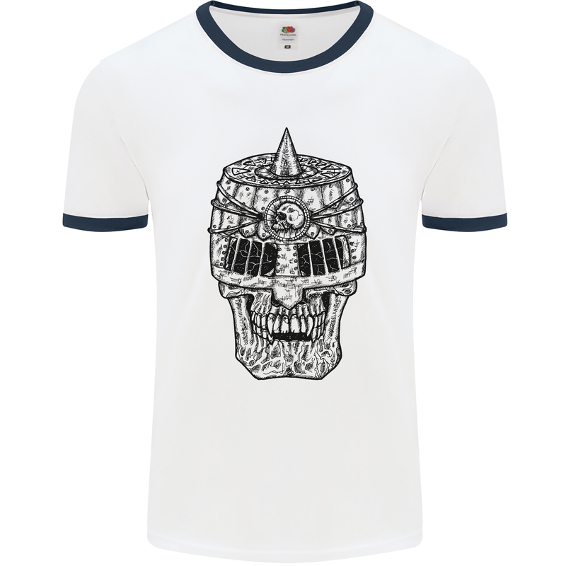 Medieval Skull Helmet Mens Ringer T-Shirt White/Navy Blue