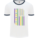 USA Mardi Gras American Flag America Mens Ringer T-Shirt White/Navy Blue