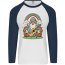 Trippy Guitar Hippy Gnome Magic Mushrooms Mens L/S Baseball T-Shirt White/Navy Blue